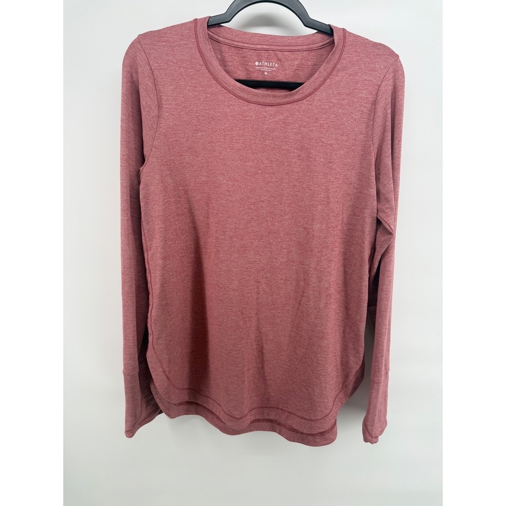 Athleta Womens Long Sleeve Active Top Heathered Red Thumbhole Crew Neck M